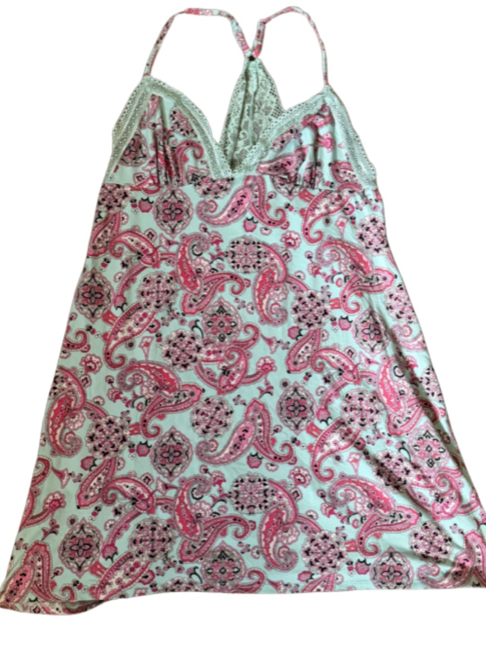Secret Treasures Mint and Pink Paisley Lace-Trim Chemise